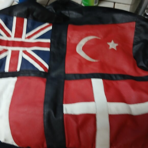 Vintage 90's Leather Jacket Very Rare International Flags Patches USA America - Picture 4 of 12